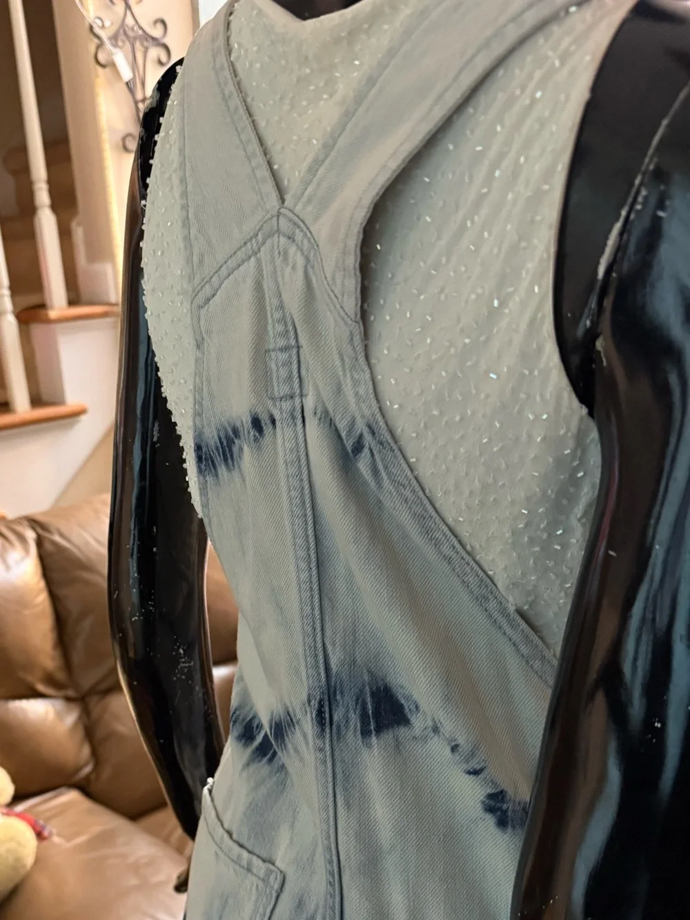 GAP Blue and White Tie-Dye Denim Overall Mini Dress
